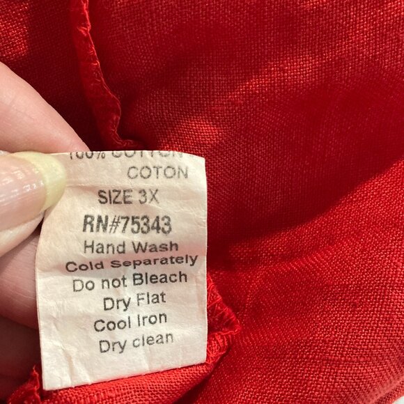 Saiph Lab Plus Linen Yoke Peasant Italy Blouse Shirt Top Solid Red 3X Minimalist - Picture 8 of 10